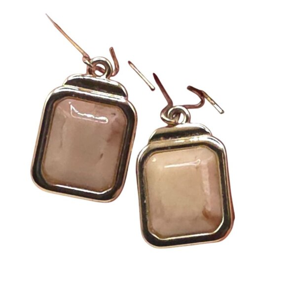 Gold-Plated Drop Earrings With Rectangular Brown Gemstone Accents - Picture 3 of 5